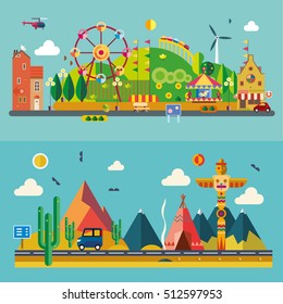 Modern flat design conceptual illustration. Amusement park.
