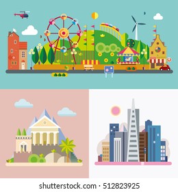 Modern flat design conceptual illustration. Amusement park.
