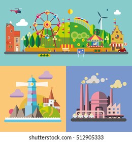 Modern flat design conceptual illustration. Amusement park.
