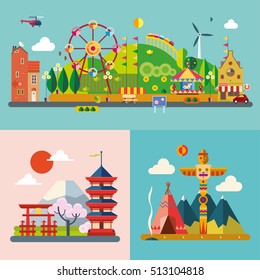 Modern flat design conceptual illustration. Amusement park.
