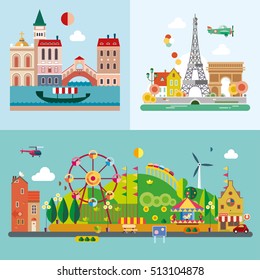 Modern flat design conceptual illustration. Amusement park.
