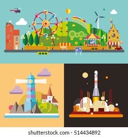 Modern flat design conceptual illustration. Amusement park.
