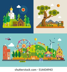 Modern flat design conceptual illustration. Amusement park.
