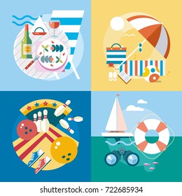 Modern flat design conceptual illustration. Fun, travel and vacation