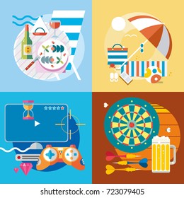 Modern flat design conceptual illustration. Fun, Travel and Vacation