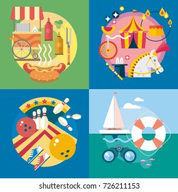 Modern flat design conceptual illustration. Fun, travel and vacation