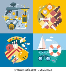 Modern flat design conceptual illustration. Fun, travel and vacation