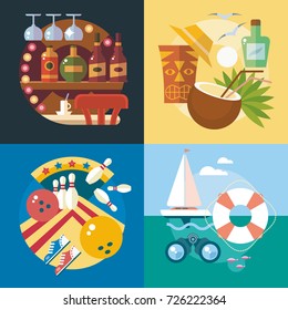Modern flat design conceptual illustration. Fun, travel and vacation
