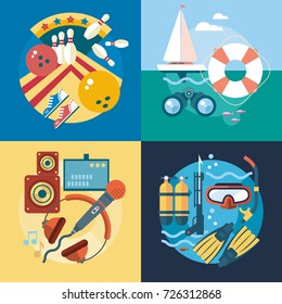 Modern flat design conceptual illustration. Fun, travel and vacation