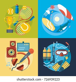 Modern flat design conceptual illustration. Fun, travel and vacation