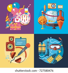 Modern flat design conceptual illustration. Fun, travel and vacation
