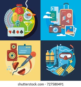 Modern flat design conceptual illustration. Fun, travel and vacation
