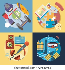 Modern flat design conceptual illustration. Fun, travel and vacation
