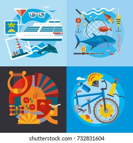 Modern flat design conceptual illustration. Fun, Travel and Vacation