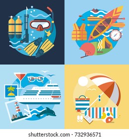 Modern flat design conceptual illustration. Fun, Travel and Vacation