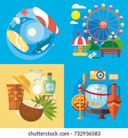 Modern flat design conceptual illustration. Fun, Travel and Vacation