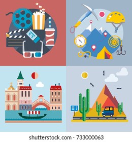 Modern flat design conceptual illustration. Fun, travel, vacation and landmarks