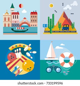Modern flat design conceptual illustration. Fun, travel, vacation and landmarks