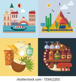 Modern flat design conceptual illustration. Fun, travel, vacation and landmarks