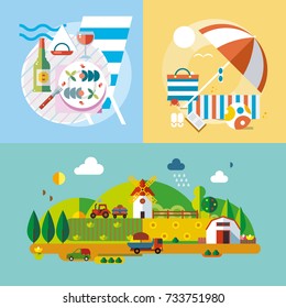 Modern flat design conceptual illustration. Fun, travel, vacation and landmarks