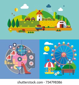 Modern flat design conceptual illustration. Fun, travel, vacation and landmarks