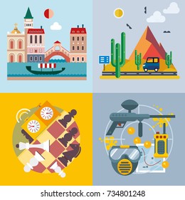 Modern flat design conceptual illustration. Fun, travel, vacation and landmarks