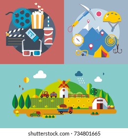 Modern flat design conceptual illustration. Fun, travel, vacation and landmarks
