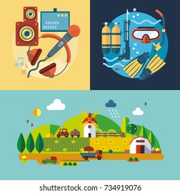 Modern flat design conceptual illustration. Fun, travel, vacation and landmarks