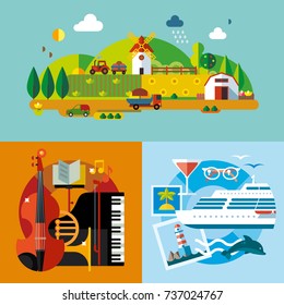 Modern flat design conceptual illustration. Fun, travel, vacation and landmarks