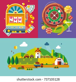 Modern flat design conceptual illustration. Fun, travel, vacation and landmarks