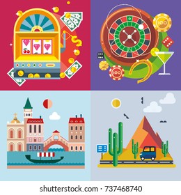 Modern flat design conceptual illustration. Fun, travel, vacation and landmarks