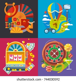Modern flat design conceptual illustration. Casino, travel, fun and vacation.