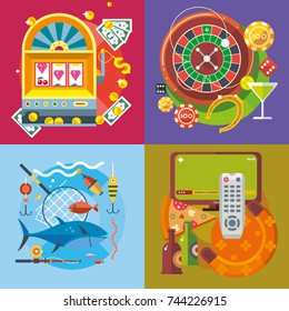 Modern flat design conceptual illustration. Casino, travel, fun and vacation.
