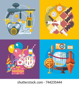 Modern flat design conceptual illustration. Sport, fun and vacation.