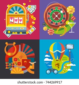 Modern flat design conceptual illustration. Travel, casino and vacation.