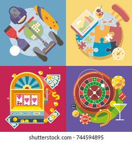 Modern flat design conceptual illustration. Travel, fun and vacation. Casino Gambling.