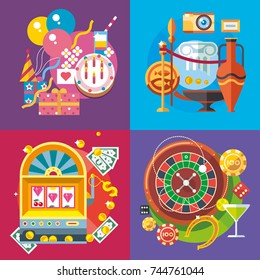 Modern flat design conceptual illustration. Travel, fun and vacation. Casino Gambling