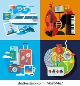 Modern flat design conceptual illustration. Fun, travel and vacation