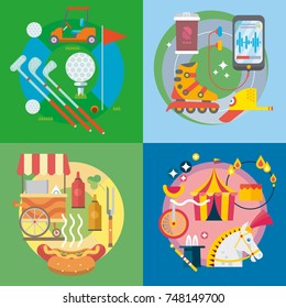 Modern flat design conceptual illustration. Fun, sport and vacation.