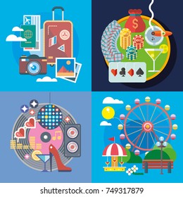 Modern flat design conceptual illustration. Fun, travel and vacation