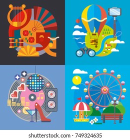 Modern flat design conceptual illustration. Fun, travel and vacation