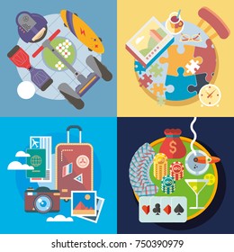 Modern flat design conceptual illustration. Fun, travel and vacation