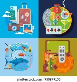 Modern flat design conceptual illustration. Fun, travel and vacation