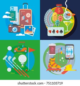 Modern flat design conceptual illustration. Fun, travel and vacation