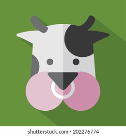 Modern Flat Design Cow Icon Vector Illustration