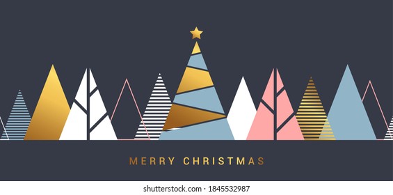 Modern Flat design Creative Christmas greeting card. Abstract Christmas trees, holiday theme. Can be used as Christmas card, poster, banner, frame. Vector Illustration