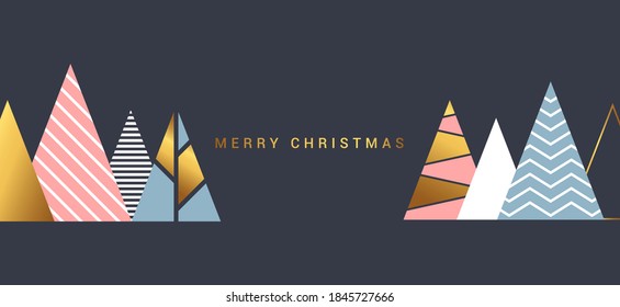 Diseño plano moderno Tarjeta de felicitación creativa de Navidad. Resumen de árboles de Navidad, tema de vacaciones. Se puede usar como tarjeta de Navidad, afiche, pancarta, marco. Ilustración vectorial