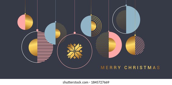 Modern Flat design Creative Christmas greeting card. Abstract Christmas ornaments, holiday theme. Can be used as Christmas card, poster, banner, frame. Vector Illustration