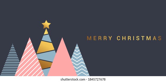 Modern Flat design Creative Christmas greeting card. Abstract Christmas trees, holiday theme. Can be used as Christmas card, poster, banner, frame. Vector Illustration