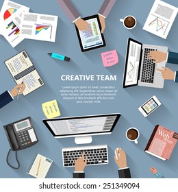 Modern flat design creative team concept for e-business, web sites, mobile applications, banners, corporate brochures, book covers, layouts etc. Vector eps10 illustration